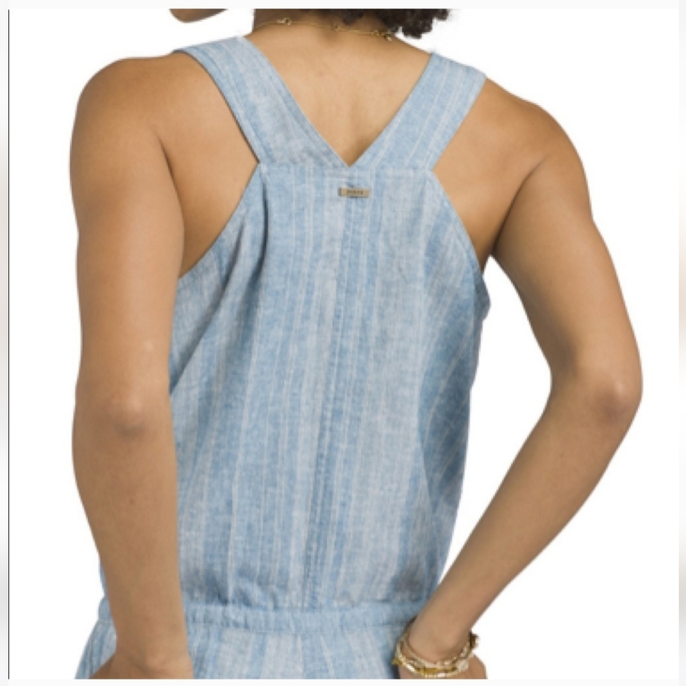 Prana Wayferers Striped Jumpsuit Romper Hemp Organic Cotton Blend Blue S… - Picture 4 of 11